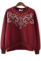 Oasap Vintage Cross Embroidered Fleece Sweatshirt