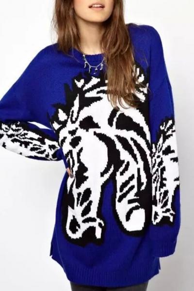 Oasap Creative Horse Head Printed Casual Sweater
