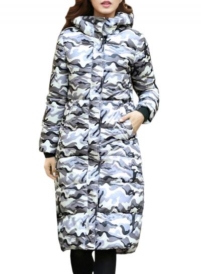 Oasap Women's Camouflage Graphic Hooded Long Down Coat