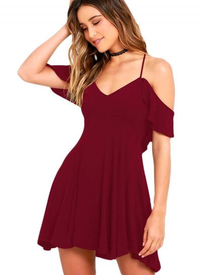 Oasap Women's Sweet Off The Shoulder Backless Skater Swim Dress