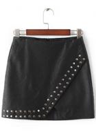 Oasap High Waist Slit Rivet Decoration Mini Skirt