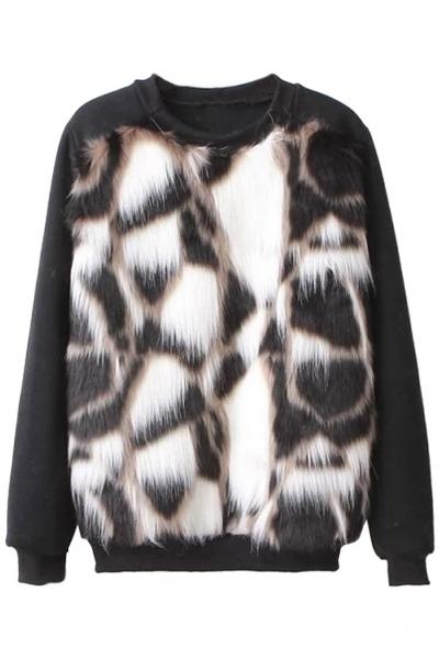 Oasap Fur Paneled Raglan Sweatshirt