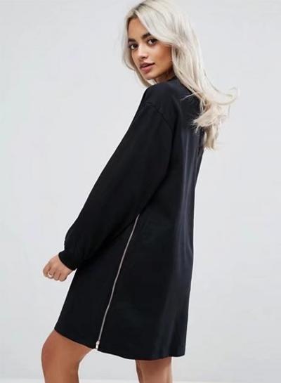 Oasap Fashion Long Sleeve Loose Zip Sweatshirt Dress