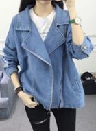 Oasap Distressed Long Sleeve Notch Lapel Denim Coat