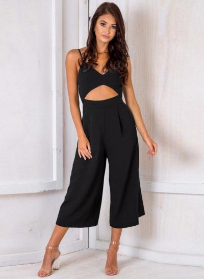 Oasap Fashion Sexy Solid Spaghetti Strap Sleeveless Backless V Neck Jumpsuits