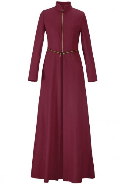 Oasap Elegant Solid Color Stand Collar Zip Front Coat