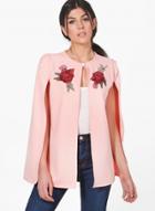 Oasap Round Neck Slit Floral Embroidery Coat