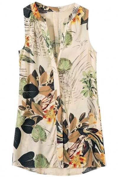 Oasap Demure Floral Apricot Button Down Blouse