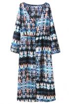 Oasap Awesome Long Sleeve Printed Button Up Dress