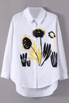 Oasap Delightful Sunflower Print High-low Buttoned Shirt
