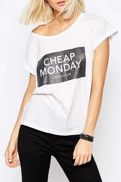 Oasap Women's Casual Letter Graphic Short Sleeve Pullover Tee