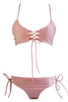 Oasap Hot Blush Lace-up Front Crossed Back Two Piece Swimwear
