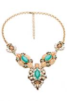 Oasap Nude Green Floral Bib Necklace