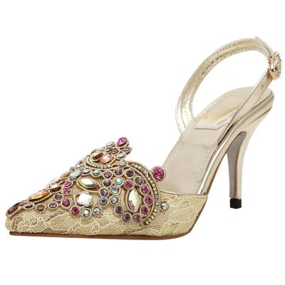 Oasap Pointed Toe Stiletto Heels Rhinestone Sandals