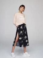 Oasap Floral Print Side Slit Slim Skirt