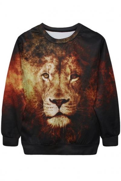 Oasap Ferocious Lion Print White Sweatshirt