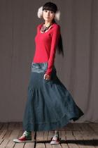 Oasap Embroidered Waist Full Skirt With Front Pleats Detail