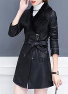Oasap Furry Collar Pu Leather Thicken Slim Fit Coat