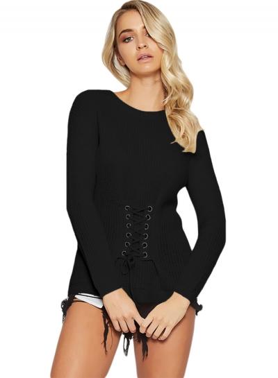 Oasap Fashion Long Sleeve Corset Knit Sweater