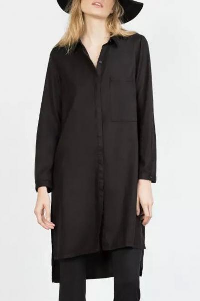 Oasap Classic High Low Side Slit Rayon Button Down Shirt