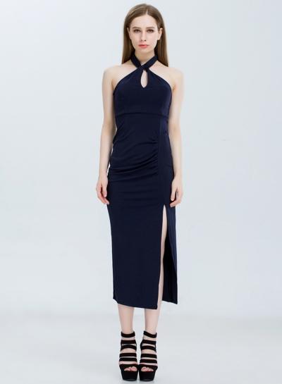 Oasap Halter Off Shoulder Slim Fit Split Party Dress