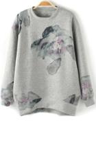 Oasap Chinese Painting Print Fleece Sweatshirt