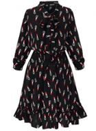 Oasap Women's Graphic Elastic Waist Ruffled Tie Dress
