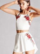 Oasap Floral Embroidery Spaghetti Strap Crop Top And Shorts Set