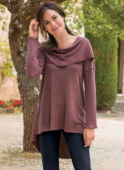 Oasap Hooded Long Sleeve Solid Color Asymmetric Tee Shirt