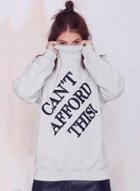 Oasap Mock Neck Letter Printed Pullover Sweatshirt