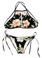 Oasap Halter Neck Sleeveless Floral Printed Bikini Swimwear