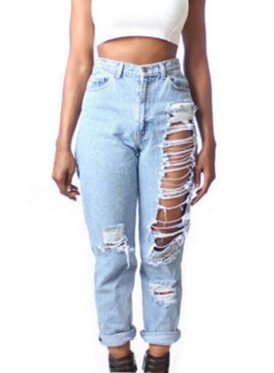 Oasap Fashion Destroyed Straight Denim Pants