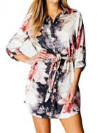 Oasap Casual Long Sleeve Floral Shirt Dress With Belt