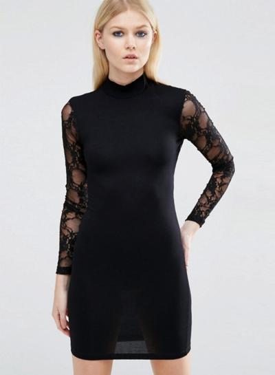 Oasap Women's Lace Trim Cut-out Back Bodycon Dress