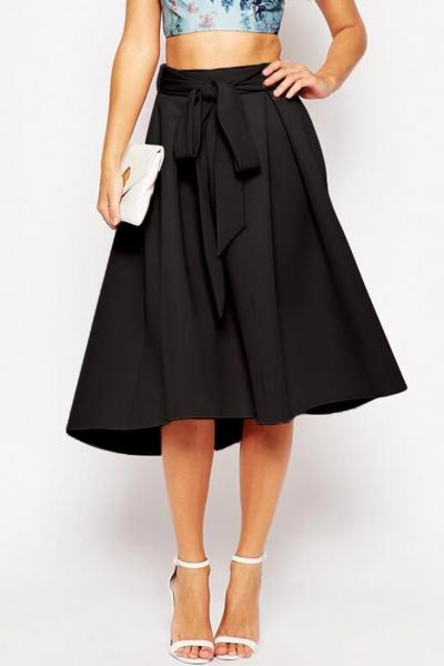 Oasap Chic Bow Waist Pleated A-line Skirt