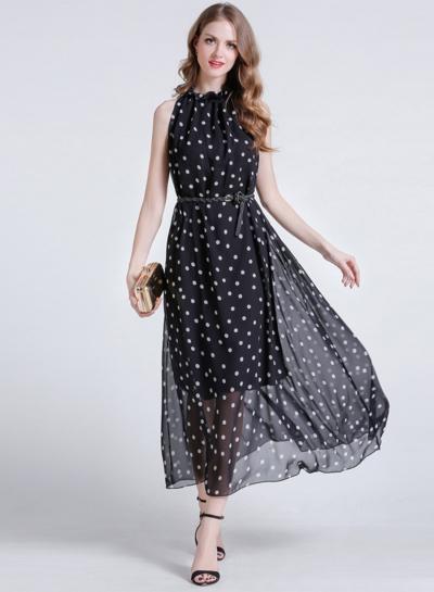 Oasap Polka Dot Slim Chiffon Dress