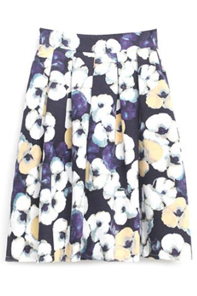 Oasap White Floral Knee-length Skirt