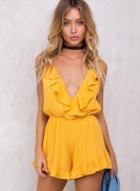 Oasap V Neck Ruffle Spaghetti Strap Sleeveless Romper