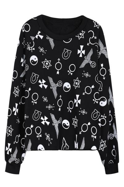Oasap Symbols Print Cropped Sweatshirt