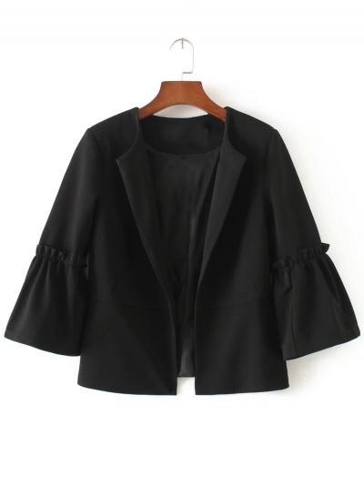 Oasap Solid Open Front Lapel Flare Sleeve Blazer