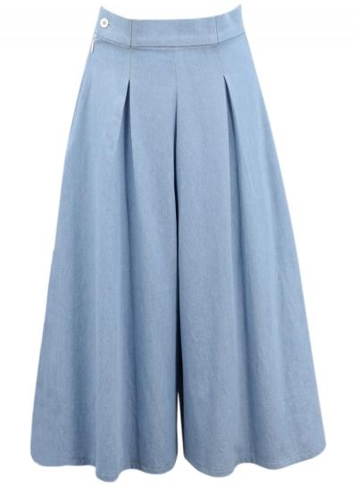 Oasap Women's Casual Solid Color Pleated Culottes Cropped Pants
