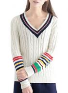 Oasap Women's Ribbed Knit Color Block V Neck Sweater