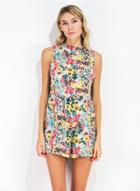 Oasap Sleeveless Backless Floral Printed Party Romper