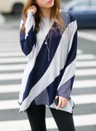 Oasap Casual Loose Fit Color Block Pullover Tee