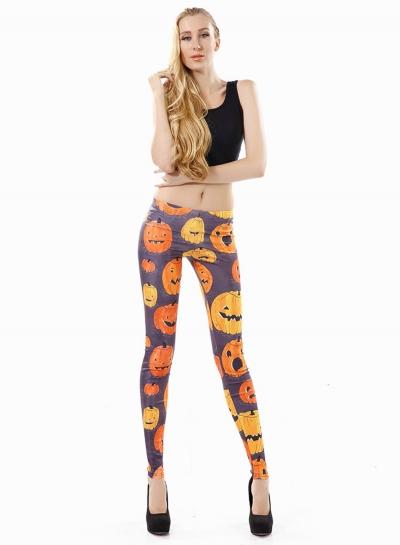 Oasap Elastic Waist Halloween Pumpkin Printed Leggings