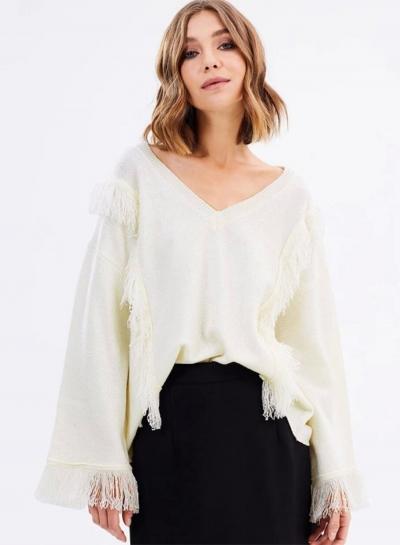 Oasap V Neck Flare Sleeve Tassel Sweater