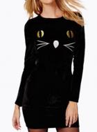 Oasap Women's Cat Embroidery Print Bodycon Dress