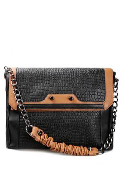 Oasap Elegant Square Snakeskin Shoulder Bag With Ruffled Shoulder Pad