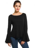 Oasap Round Neck Flare Sleeve Solid Tops