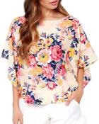 Oasap Women's Casual Spring Chiffon Batwing Sleeve Floral Print Blouse